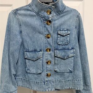 Loft cropped Denim Jacket with Button Details